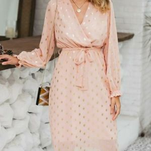 Gold print wrap dress